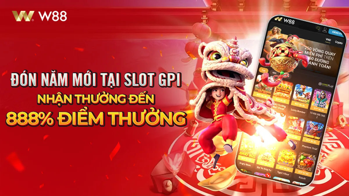 Banner sự kiện Đón Năm Mới của W88 tặng 888 điểm thưởng tại sảnh Gameplay Interactive
